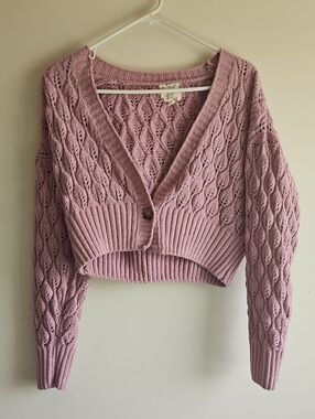 Hippie Rose Cropped Cable Knit Cardigan - Mauve Pink